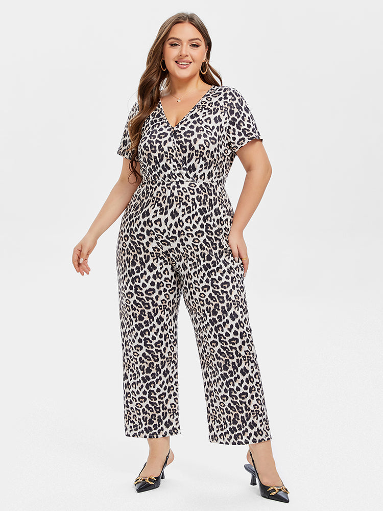 VIP Leopard Print V-Neck Jumpsuit