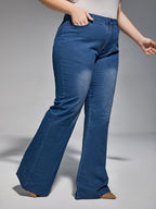 Plus High Waist Wash Flare Leg Jeans