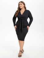 VIP  V-Neck Knot Front Midi Dress