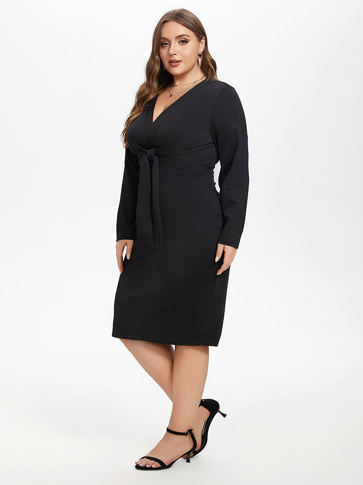 VIP  V-Neck Knot Front Midi Dress