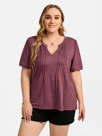 VIP Plus Ruched V-Neck Ruffle Sleeve Tee