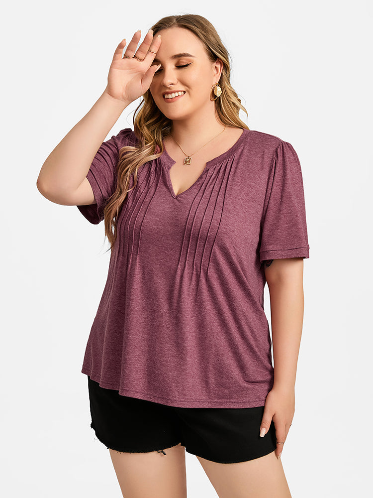VIP Plus Ruched V-Neck Ruffle Sleeve Tee