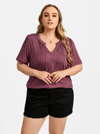 VIP Plus Ruched V-Neck Ruffle Sleeve Tee