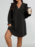 V-Neck Ruffled Shirred Maxi Dress