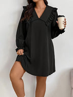 V-Neck Ruffled Shirred Maxi Dress