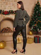 VIP Plus Latern Sleeve Knot Front Glitter Blouse