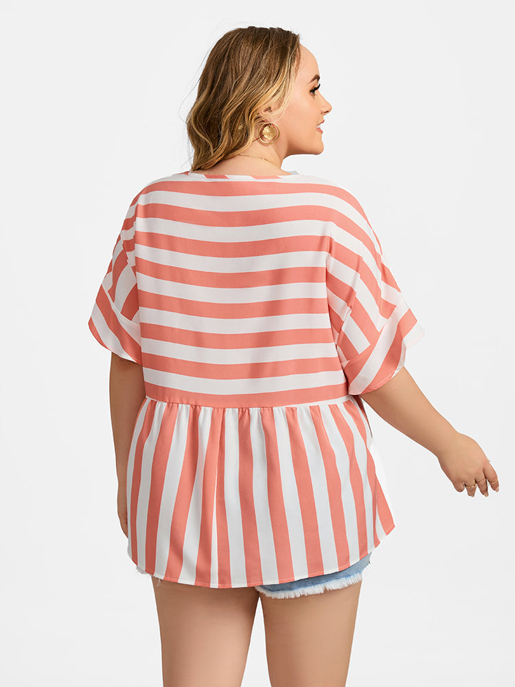 VIP Plus Striped V-Neck Dolman Sleeve Blouse