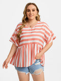 VIP Plus Striped V-Neck Dolman Sleeve Blouse