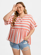 VIP Plus Striped V-Neck Dolman Sleeve Blouse