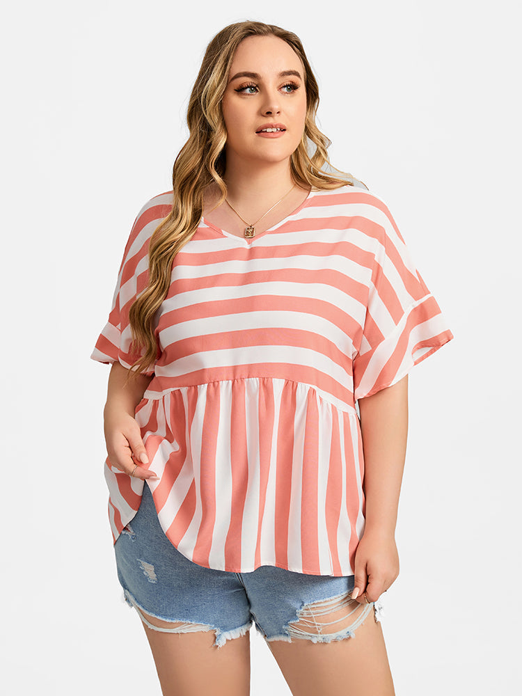 VIP Plus Striped V-Neck Dolman Sleeve Blouse