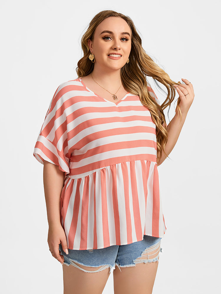 VIP Plus Striped V-Neck Dolman Sleeve Blouse