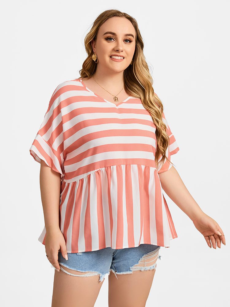 VIP Plus Striped V-Neck Dolman Sleeve Blouse