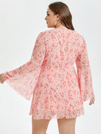 VIP Plus Floral V Neck Ruched Ruffle Short Dress
