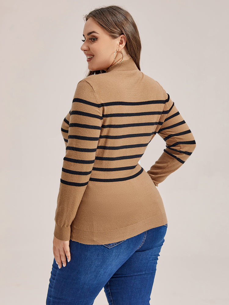 VIP Striped Pattern Mock Neck Sweater