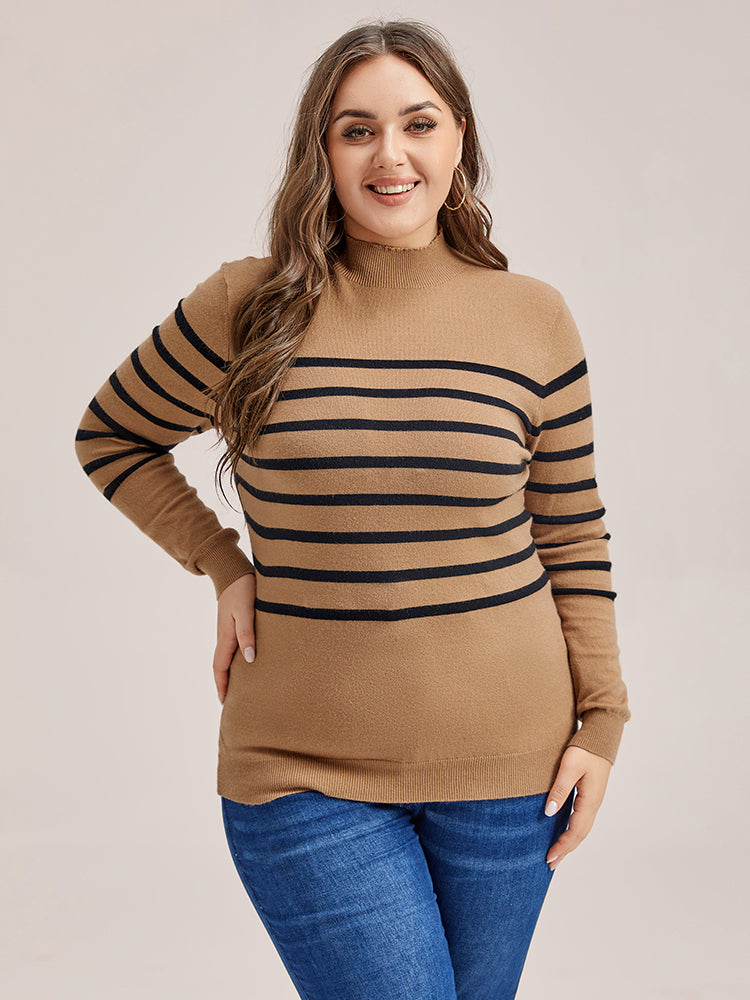 VIP Striped Pattern Mock Neck Sweater