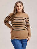 VIP Striped Pattern Mock Neck Sweater