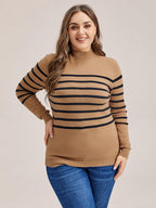 VIP Striped Pattern Mock Neck Sweater