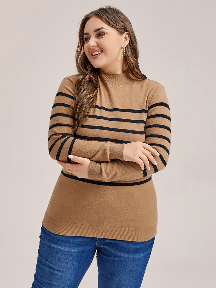 VIP Striped Pattern Mock Neck Sweater