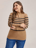 VIP Striped Pattern Mock Neck Sweater