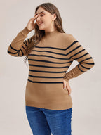 VIP Striped Pattern Mock Neck Sweater