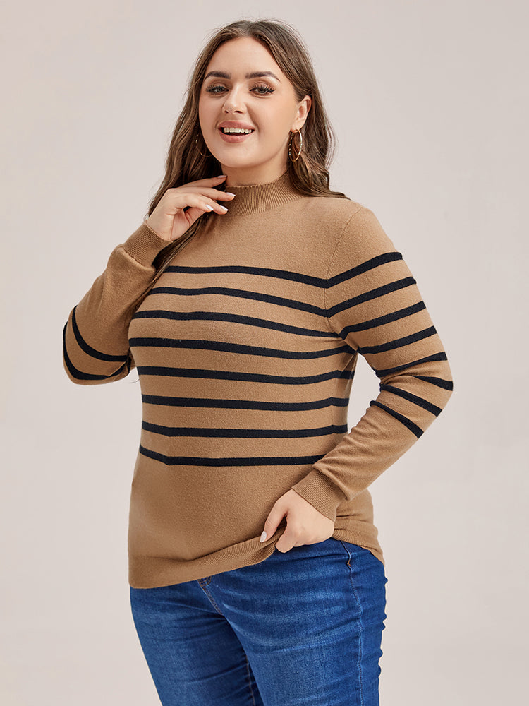 VIP Striped Pattern Mock Neck Sweater