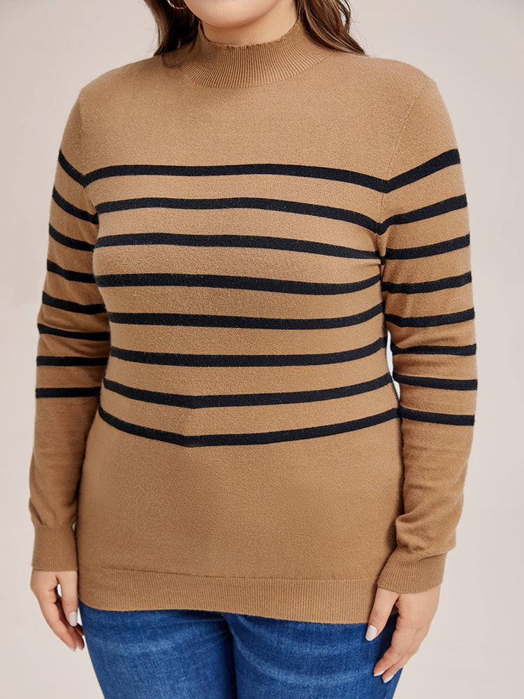 VIP Striped Pattern Mock Neck Sweater