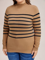VIP Striped Pattern Mock Neck Sweater
