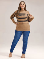VIP Striped Pattern Mock Neck Sweater