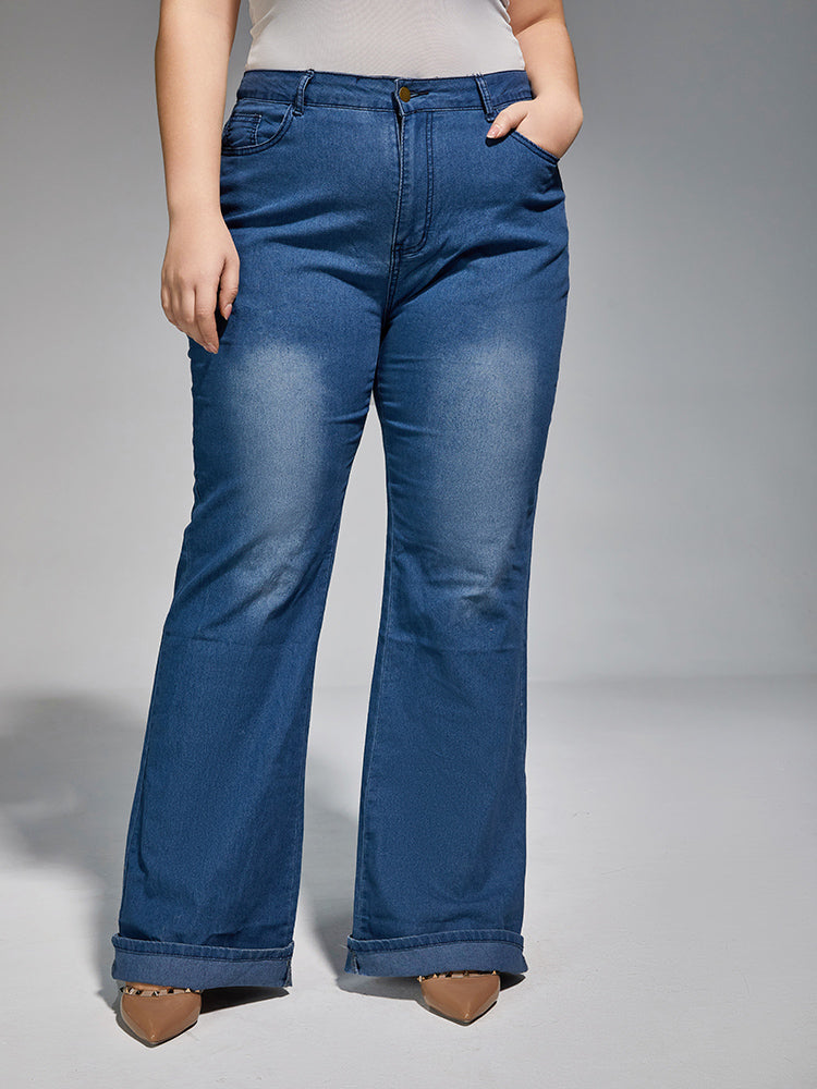 Plus High Waist Wash Flare Leg Jeans