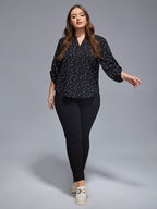Plus Heart Print Button Front Cuffed Sleeve Blouse