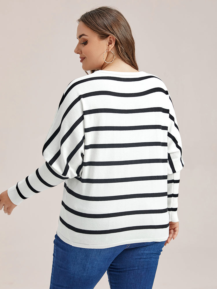 VIP Stripe Pattern Drop Shoulder Sweater