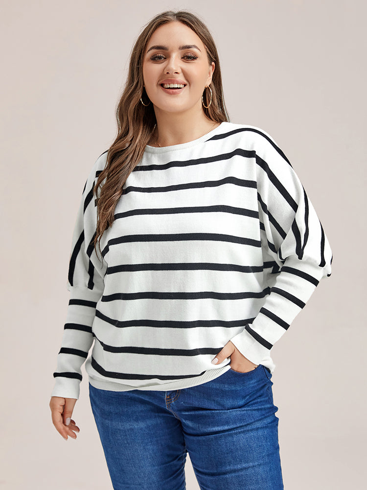 VIP Stripe Pattern Drop Shoulder Sweater