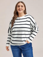 VIP Stripe Pattern Drop Shoulder Sweater