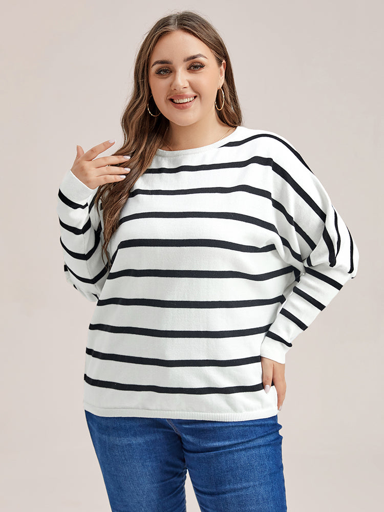 VIP Stripe Pattern Drop Shoulder Sweater