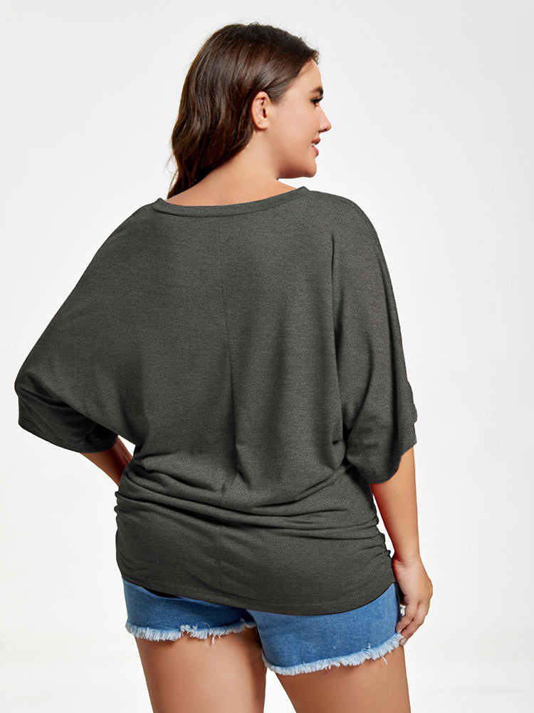 VIP Plus Plain Ruched Batwing Sleeve Tee