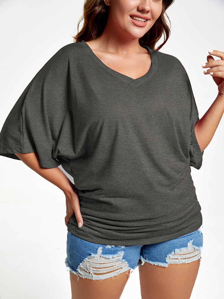 VIP Plus Plain Ruched Batwing Sleeve Tee