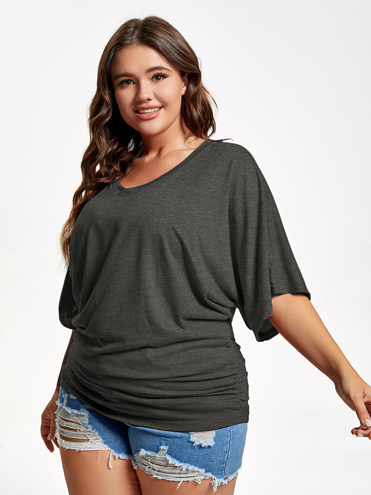 VIP Plus Plain Ruched Batwing Sleeve Tee