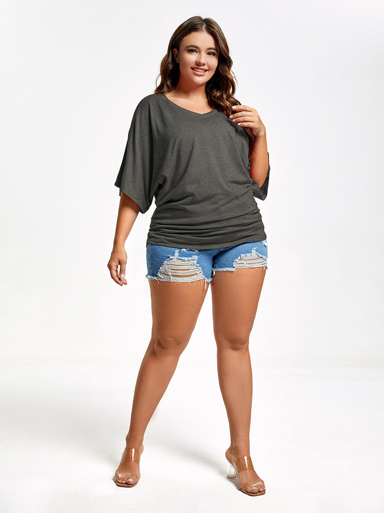 VIP Plus Plain Ruched Batwing Sleeve Tee