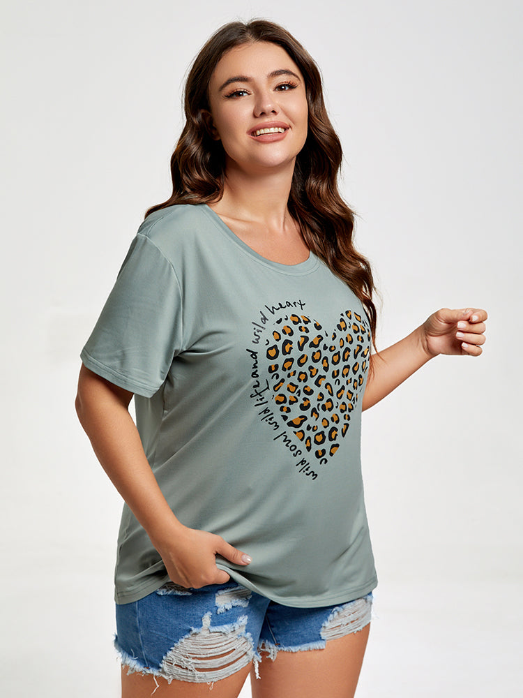 Plus Leopard Heart Print Graphic Tee