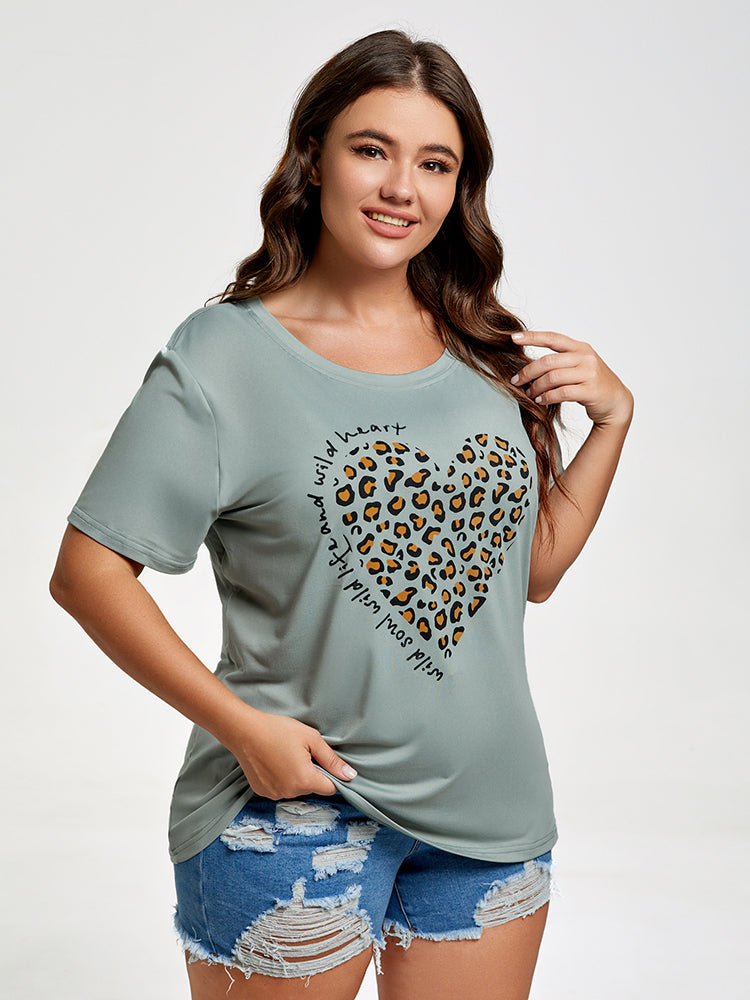 Plus Leopard Heart Print Graphic Tee