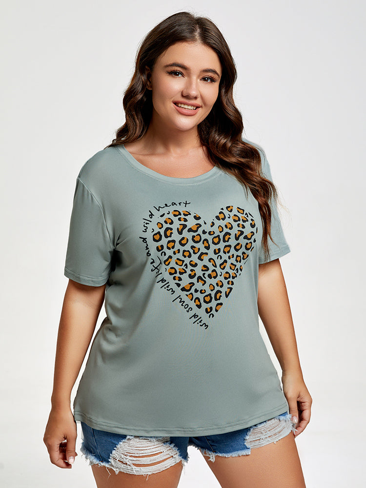 Plus Leopard Heart Print Graphic Tee
