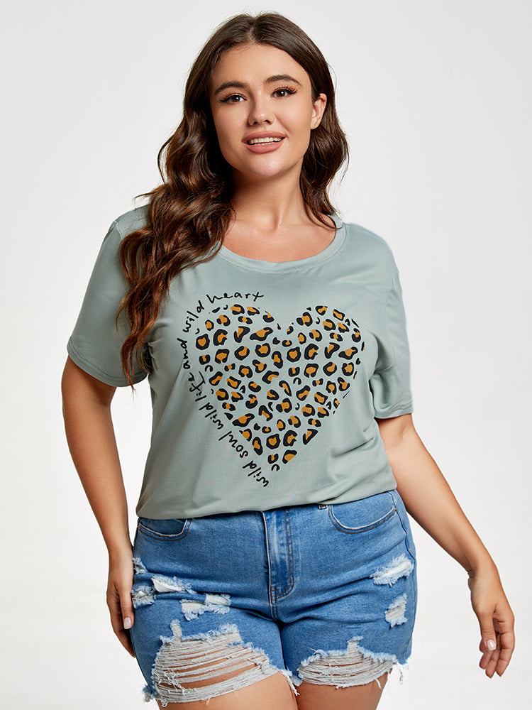 Plus Leopard Heart Print Graphic Tee