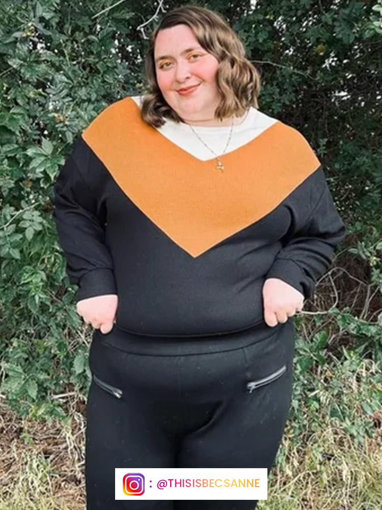 Plus Colorblock Contrast Waffle Sweater