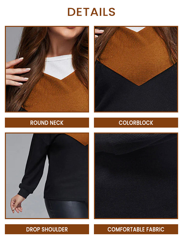 Plus Colorblock Contrast Waffle Sweater