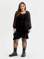 VIP Halloween Spider Web Mesh Velvet Ruffle Hem Dress