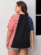 Plus Striped Star Patchwork V-Neck Tee