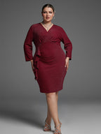 Ruched Front Ruffle Trim Glitter Dress