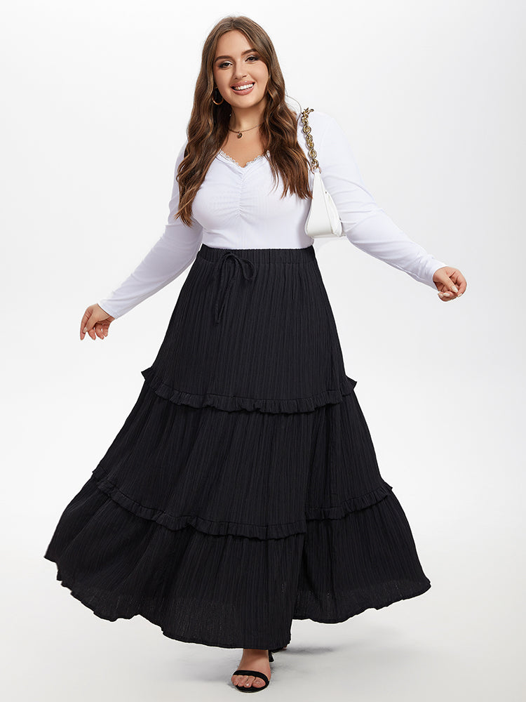 Paperbag Waist Ruffle Hem Knot Front Skirt