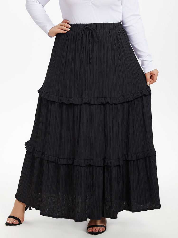 Paperbag Waist Ruffle Hem Knot Front Skirt