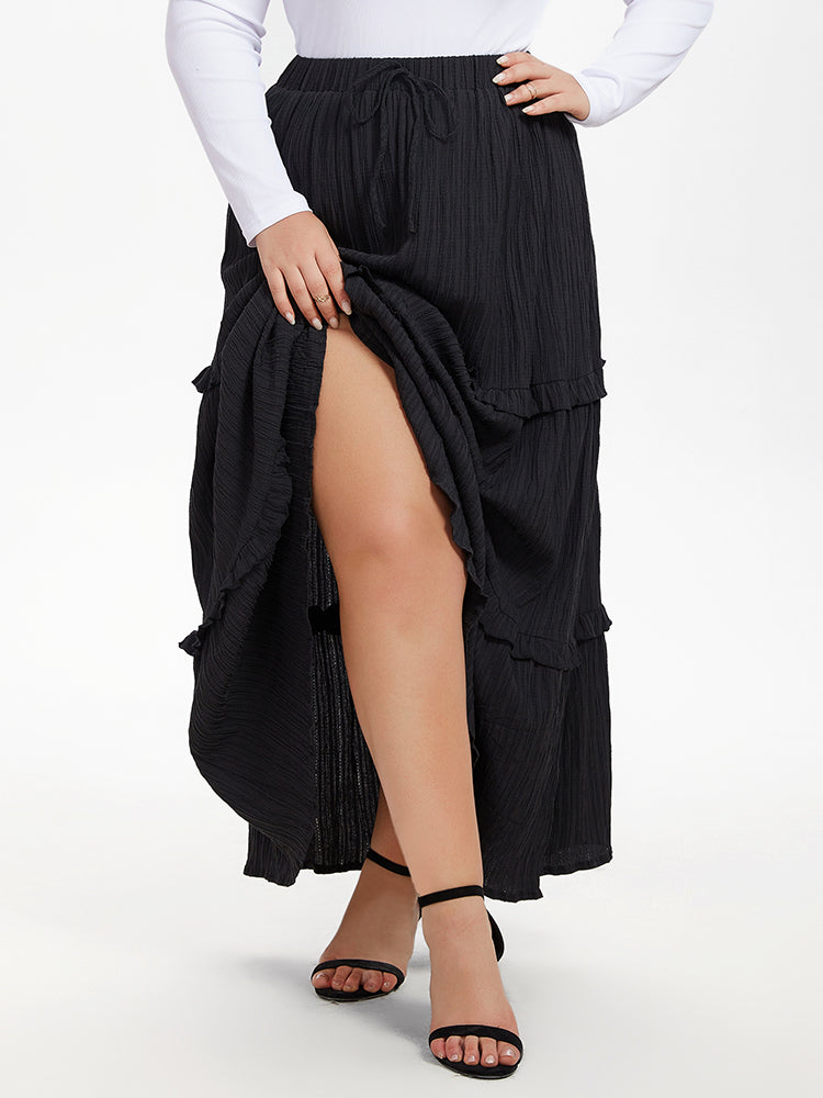 Paperbag Waist Ruffle Hem Knot Front Skirt